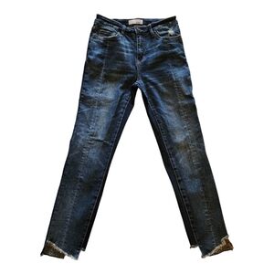 Vervet High Rise Skinny Jeans 27 Dark Wash Distressed Raw Hem Stretch Fit